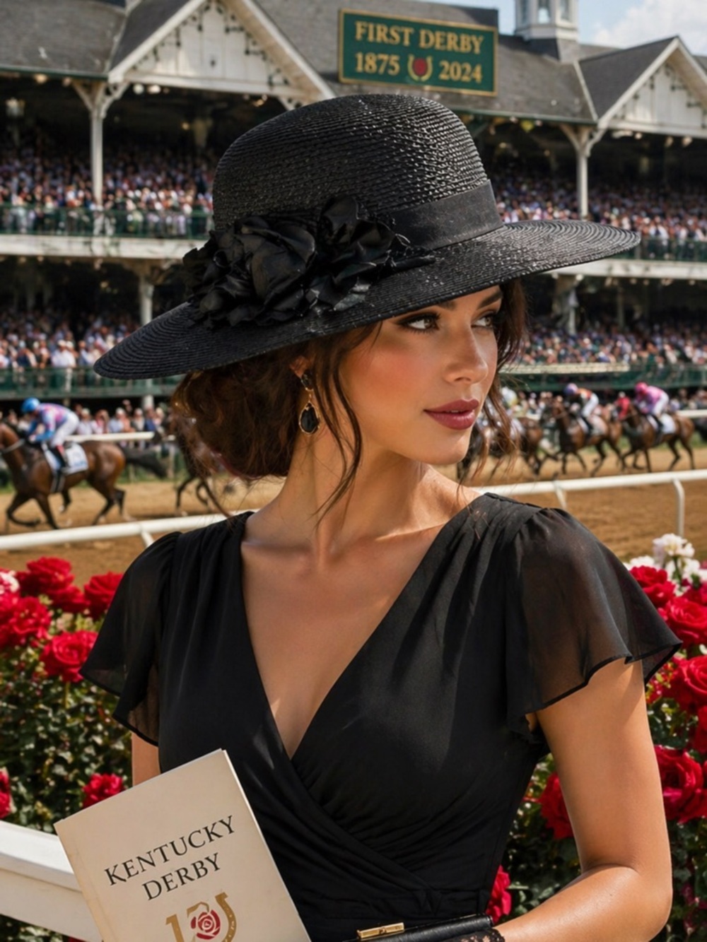 Vintage Black Straw Wide Brim Hat